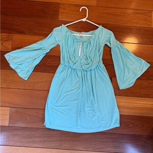 ASOS Blue Ruched Bell Sleeve Mini Sundress